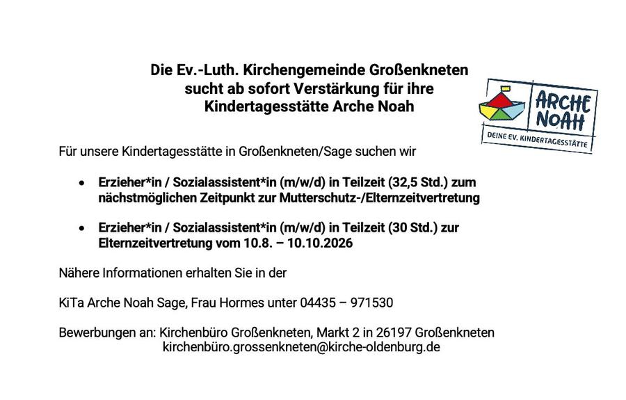 Verstärkung für ihre Kindertagesstätte Arche Noah